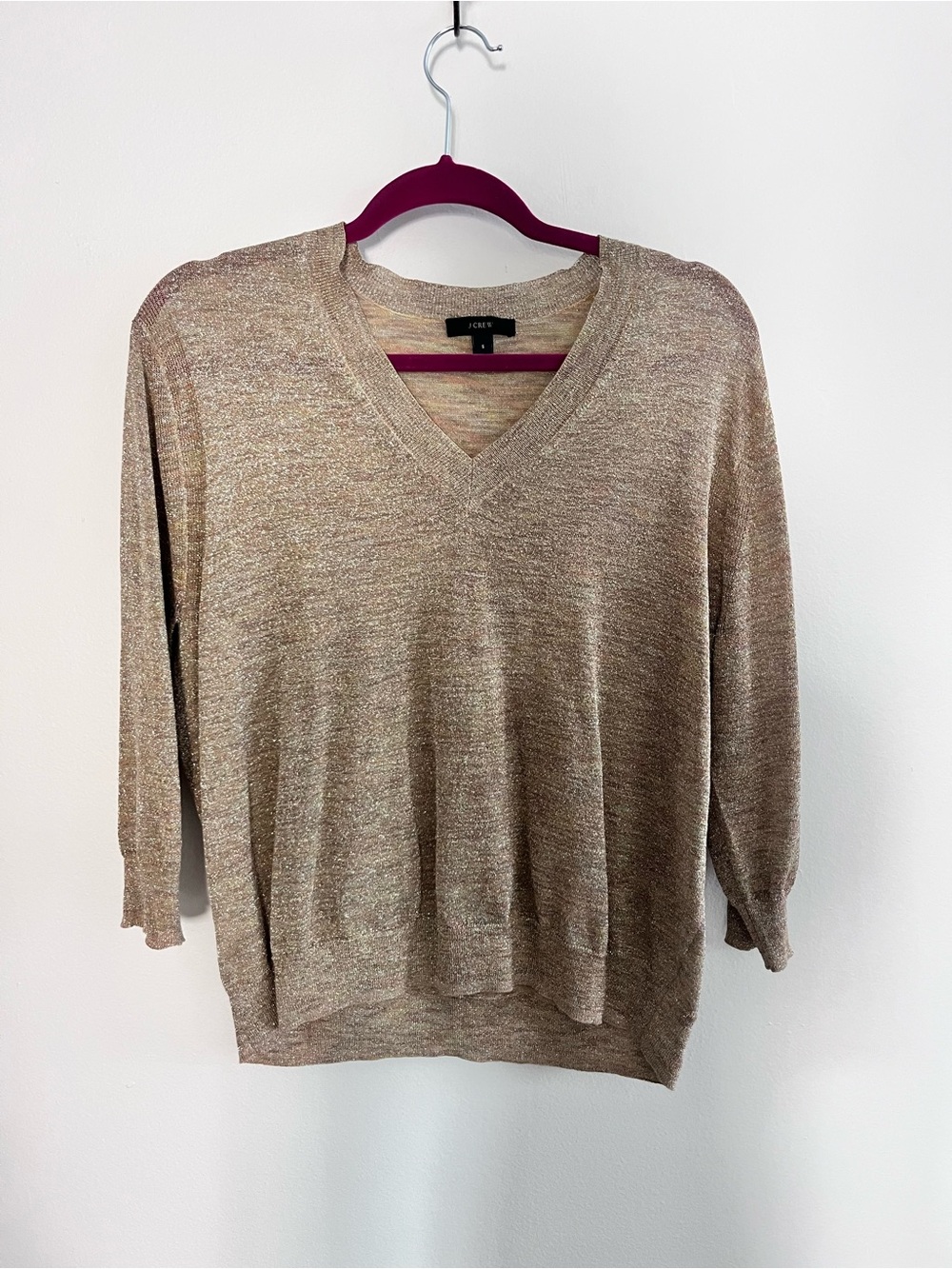 J.CREW Metallic V-Neck 3/4 Sleeve Sweater